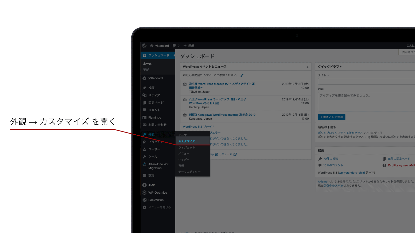 外観→カスタマイズを開く